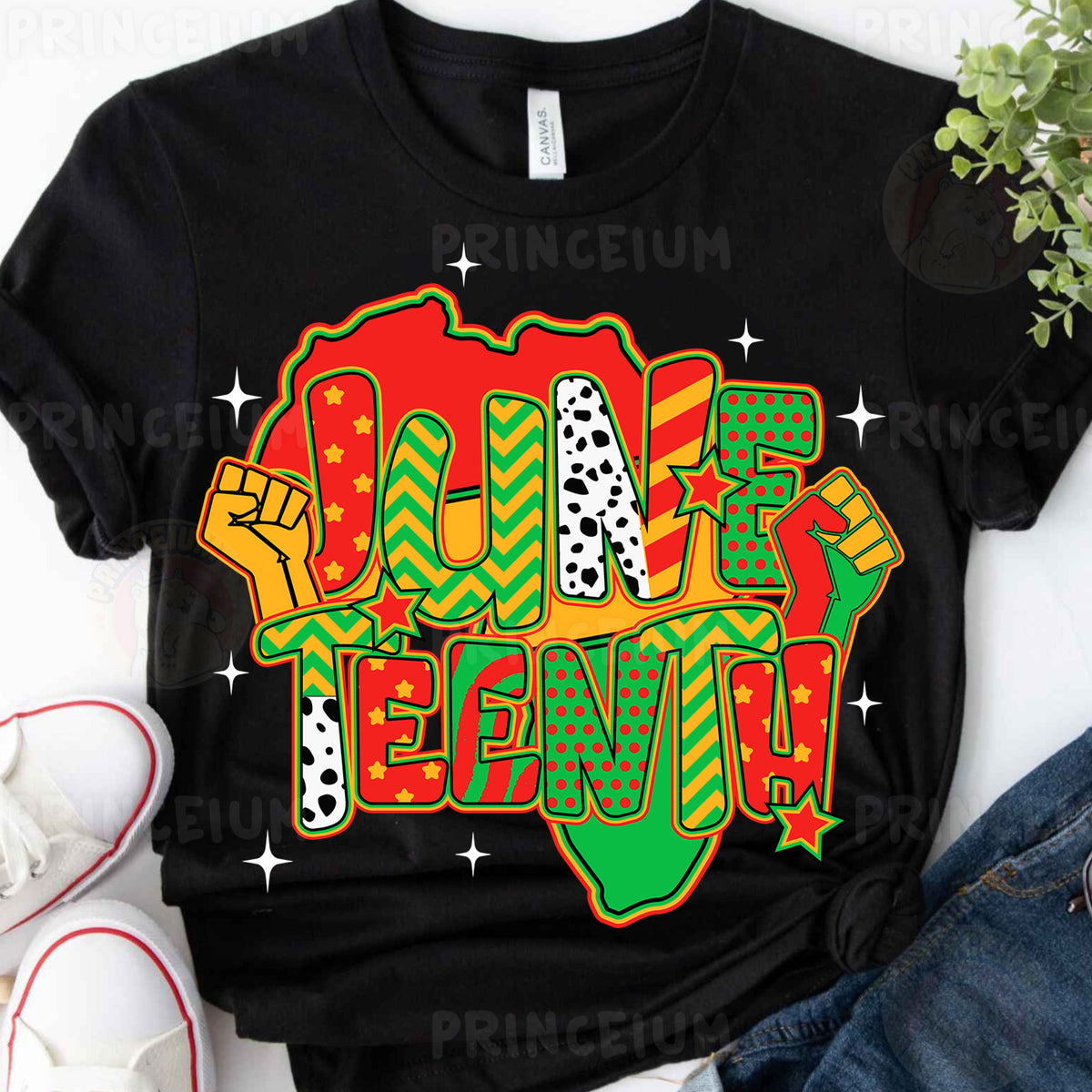 a black t - shirt with a colorful design on it
