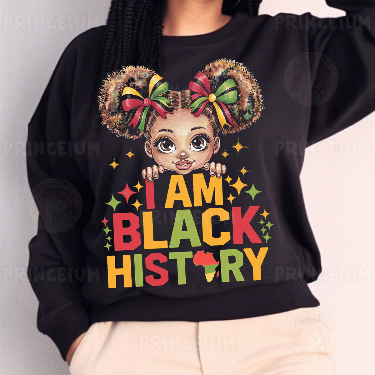 a woman wearing a black sweatshirt with a black hair