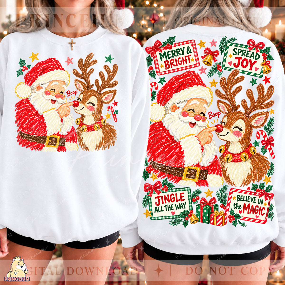 Santa & Reindeer Christmas PNG  Merry & Bright Holiday Design Digital Download
