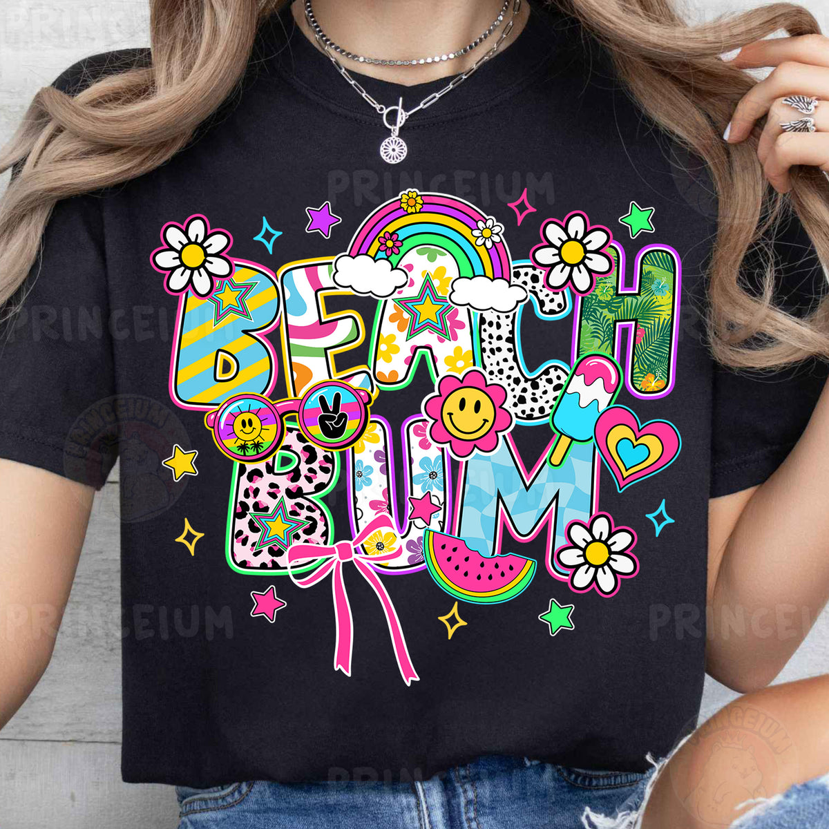 a woman wearing a t - shirt that says happy mom