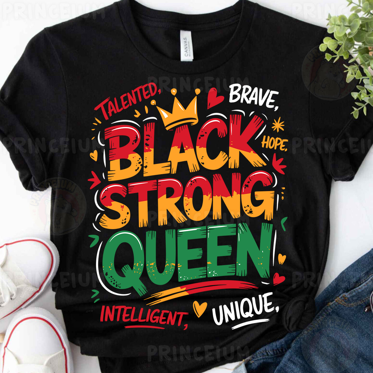 a black t - shirt with the words black strong queen on it