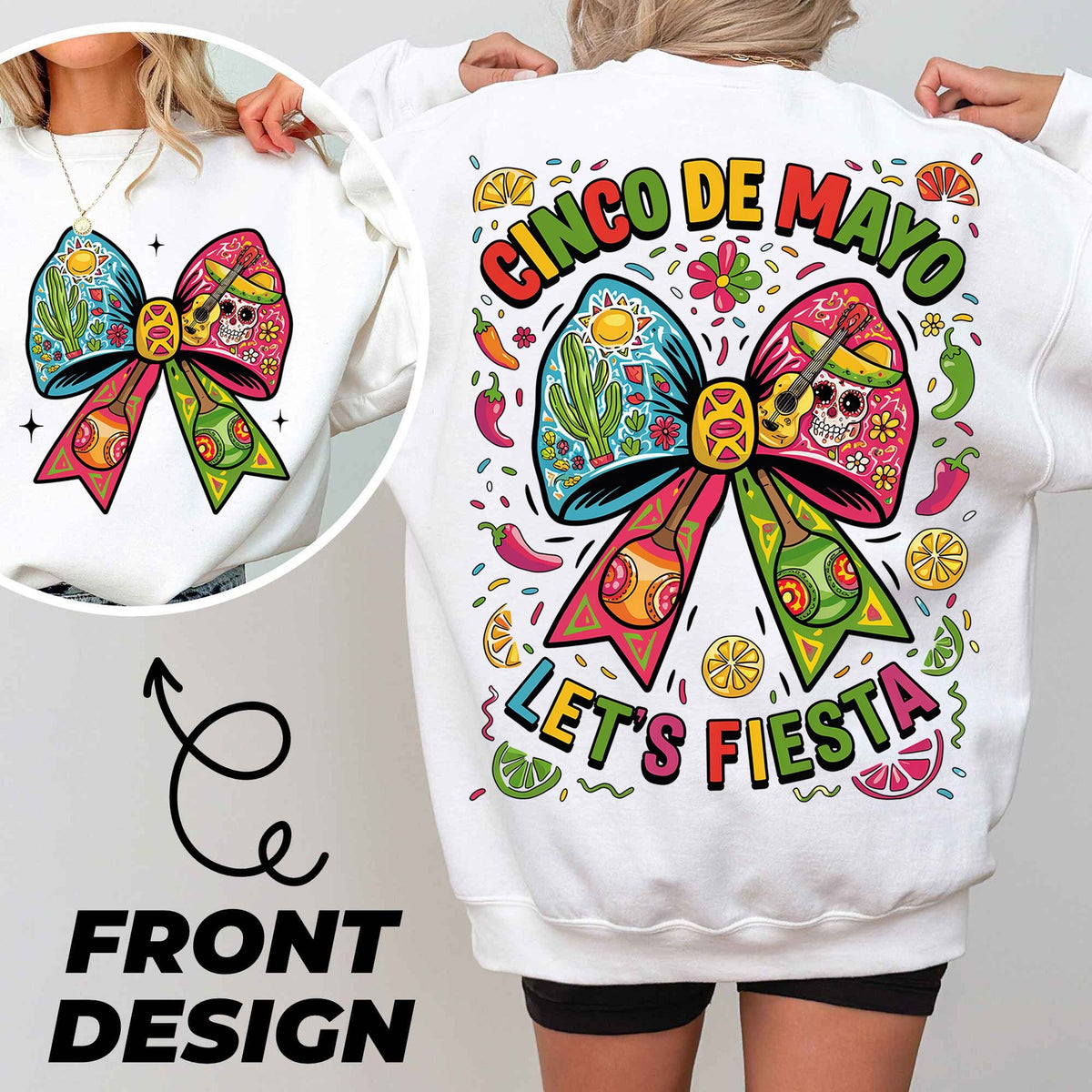 Cinco De Mayo Fiesta Bow Front and Back