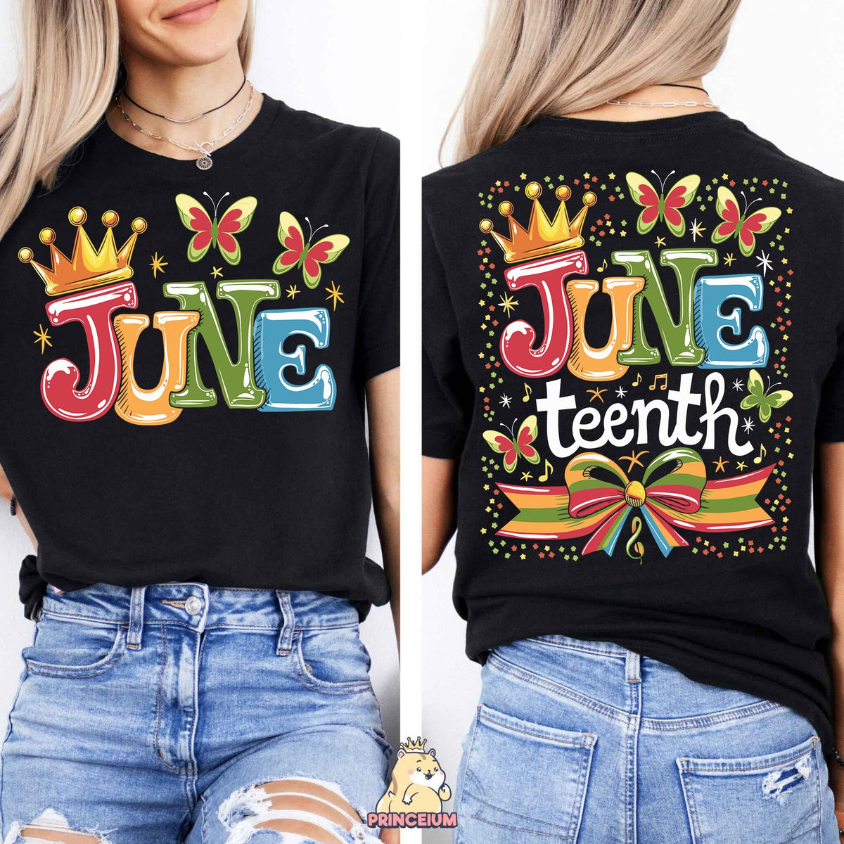 Juneteenth Crown and Butterflies Front and Back