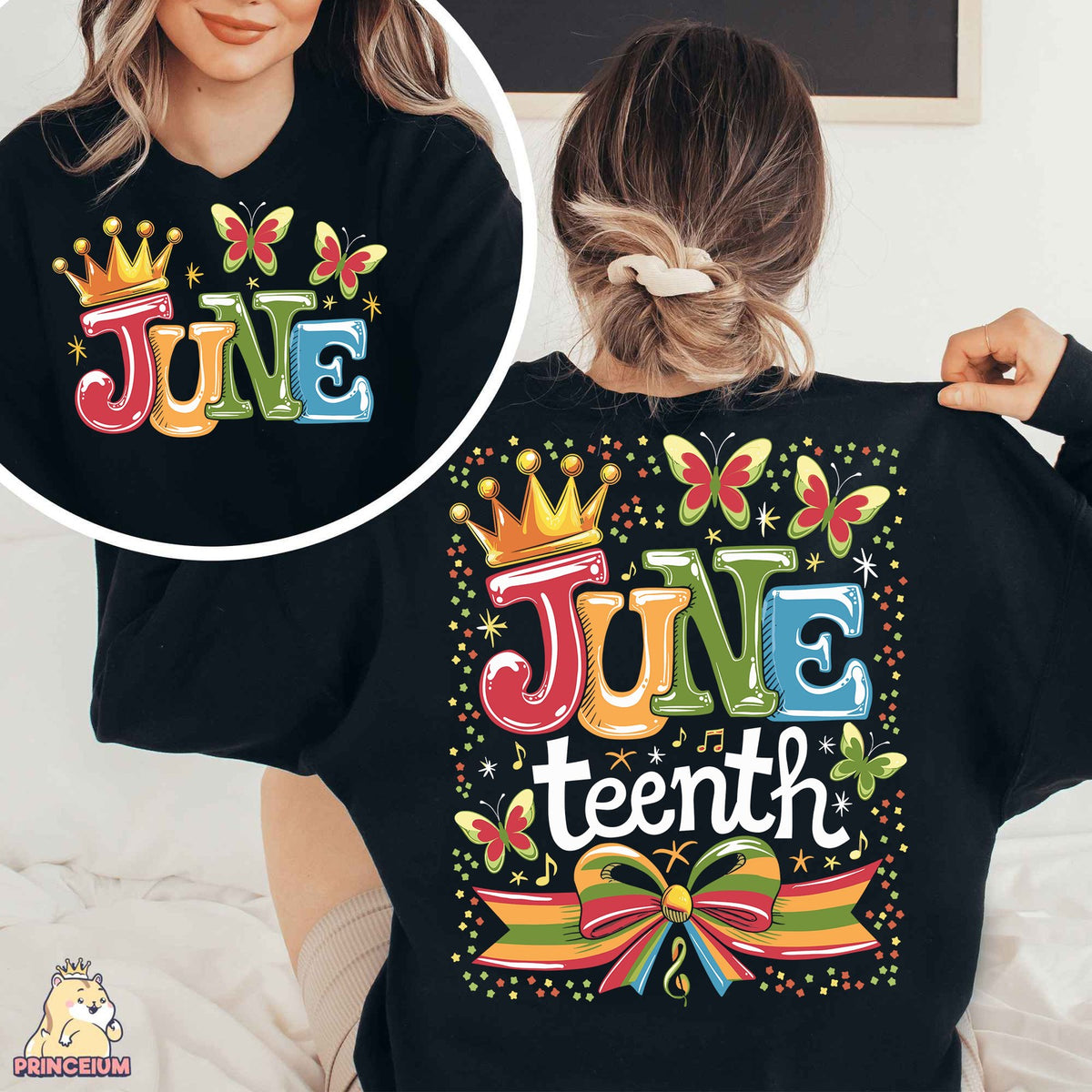 Juneteenth Crown and Butterflies Front and Back