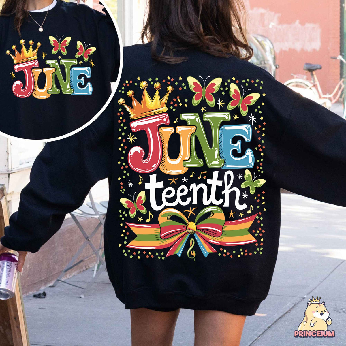 Juneteenth Crown and Butterflies Front and Back