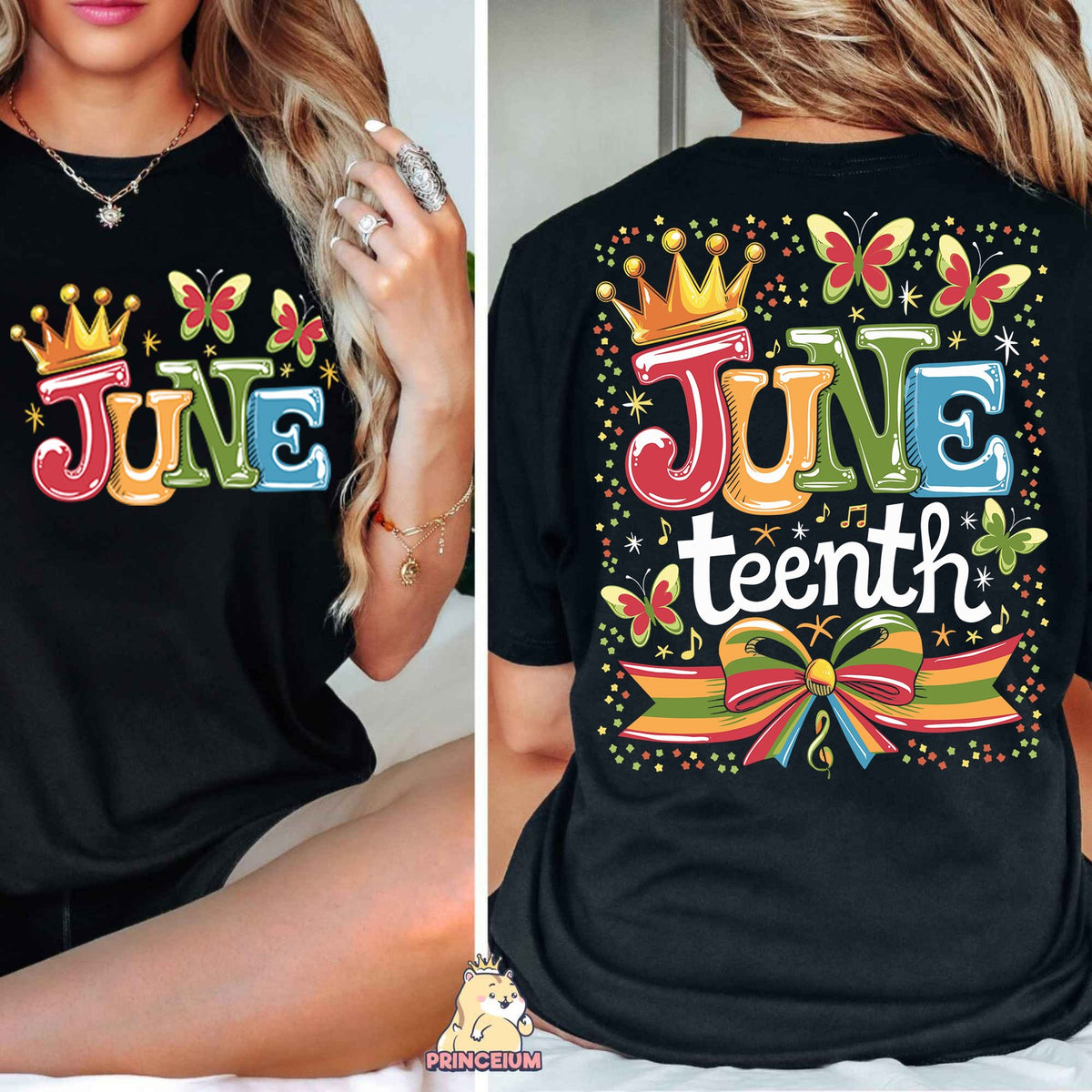 Juneteenth Crown and Butterflies Front and Back