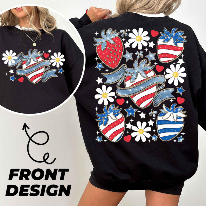 Patriotic Strawberries & Daisies Front and Back