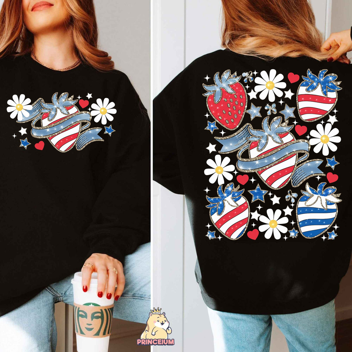 Patriotic Strawberries & Daisies Front and Back