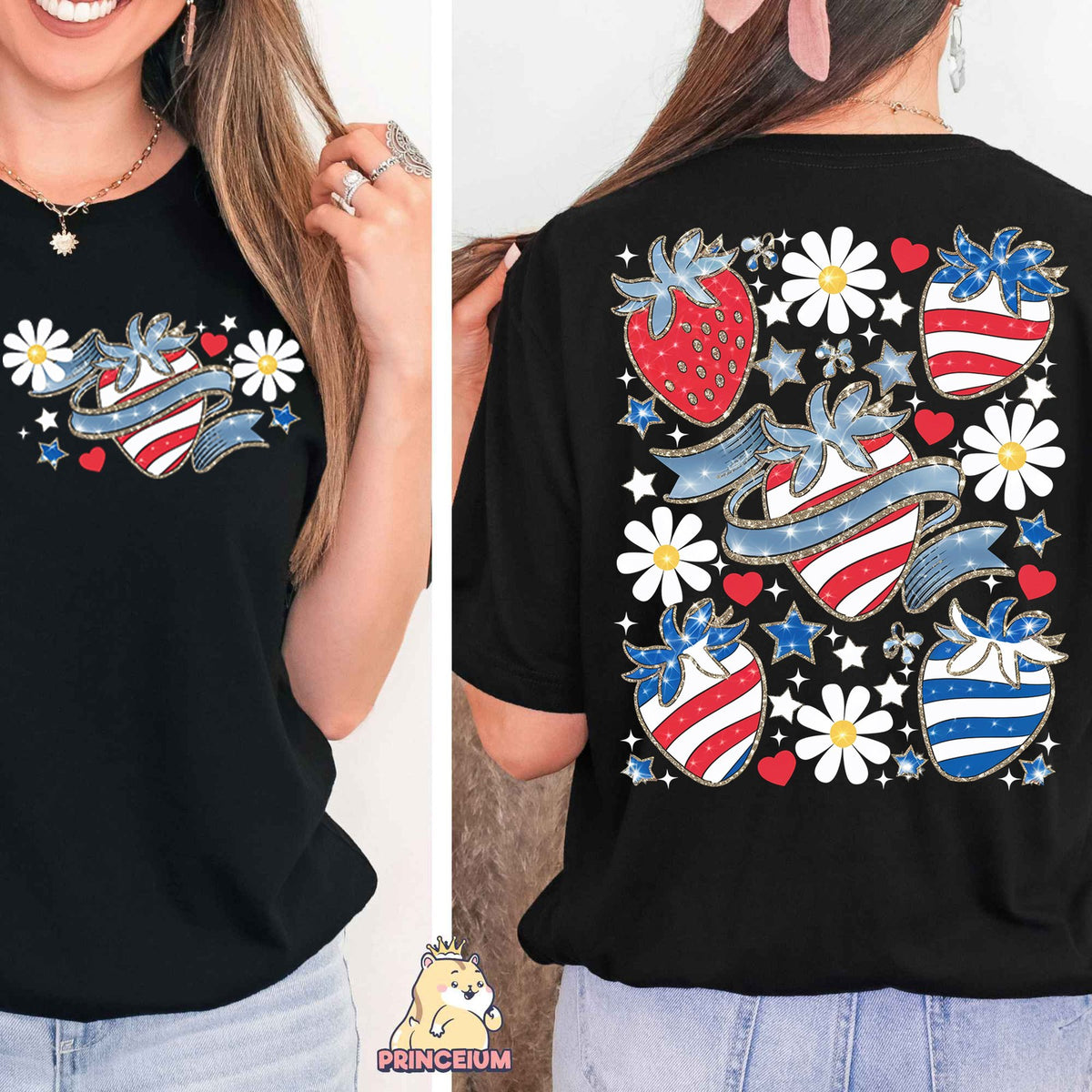 Patriotic Strawberries & Daisies Front and Back