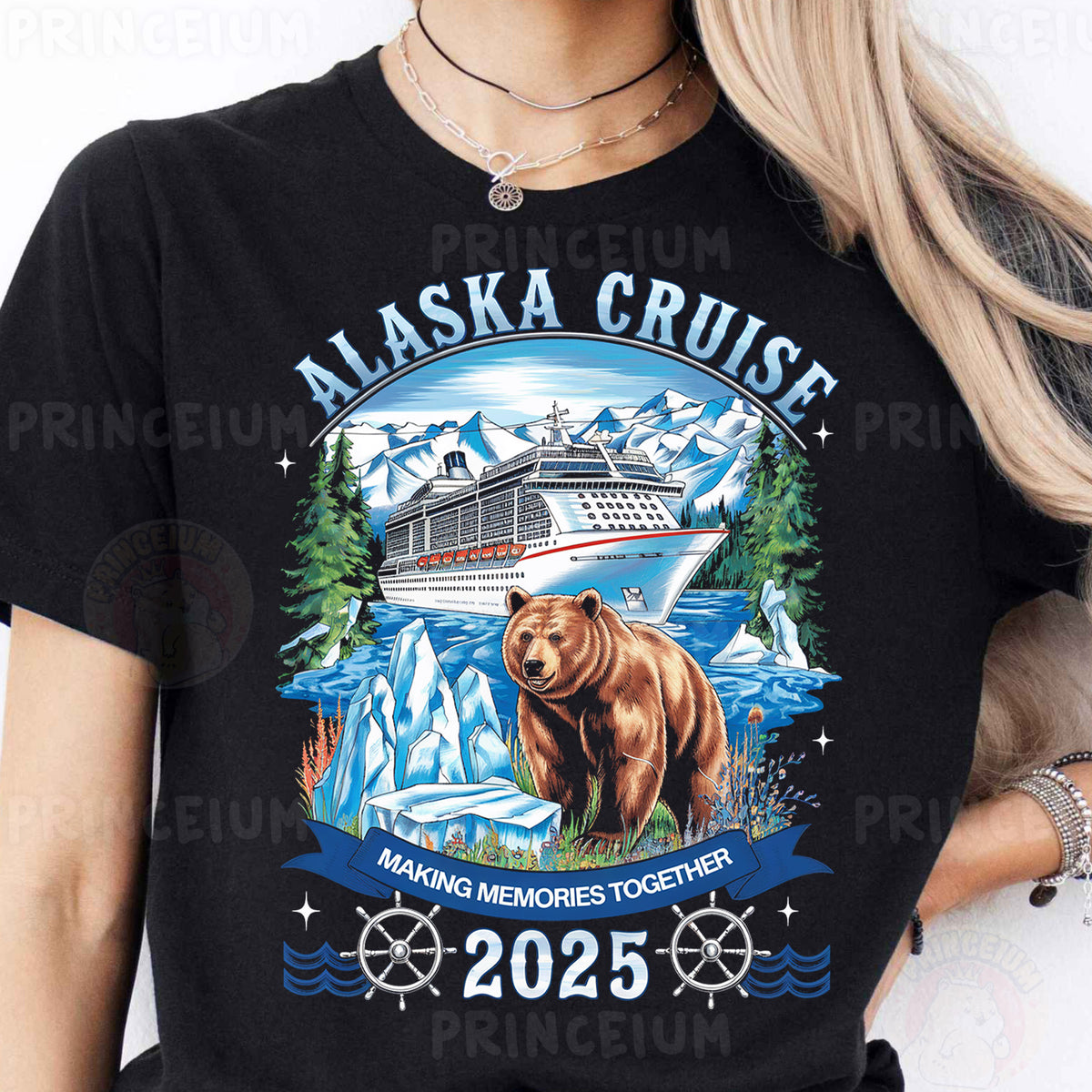 a woman wearing a alaska cruise t - shirt