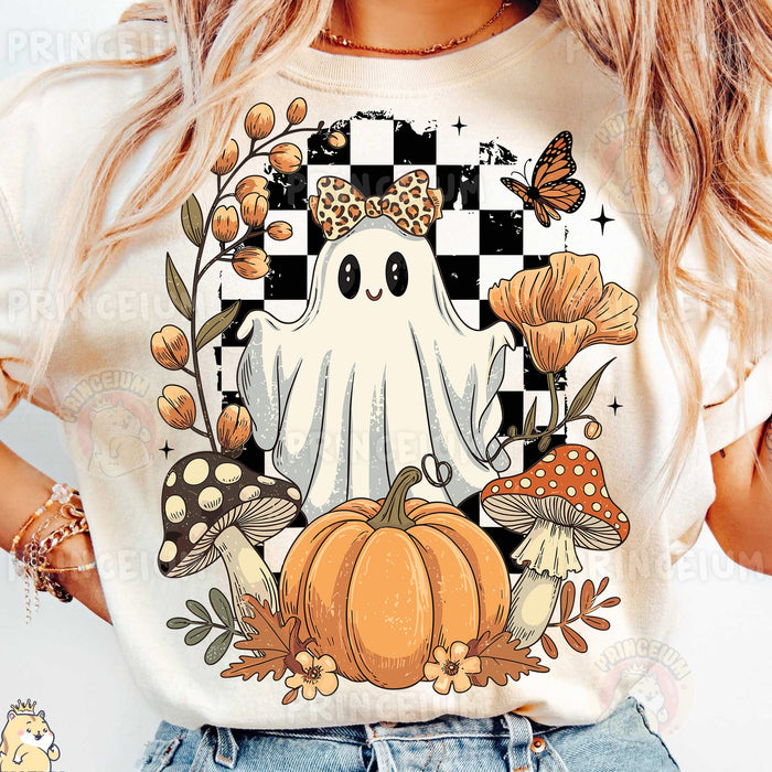 Retro Checkered Ghost Pumpkin