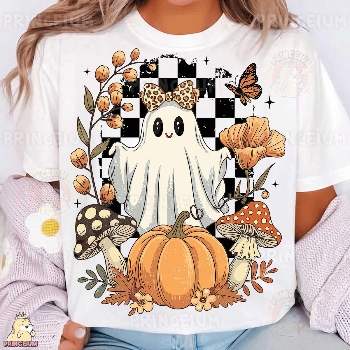 Retro Checkered Ghost Pumpkin