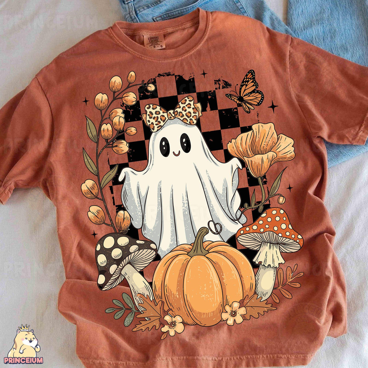 Retro Checkered Ghost Pumpkin