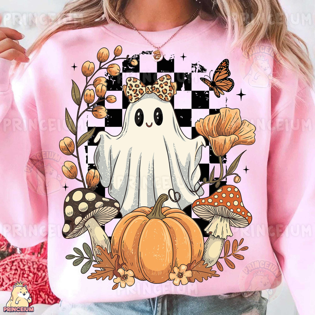 Retro Checkered Ghost Pumpkin