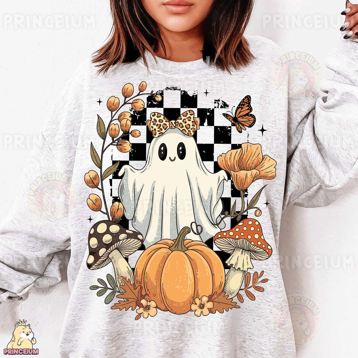 Retro Checkered Ghost Pumpkin
