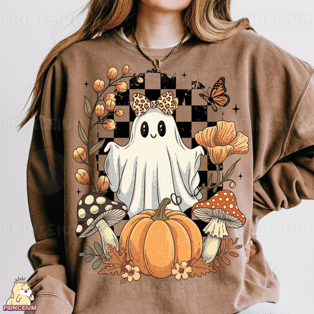 Retro Checkered Ghost Pumpkin