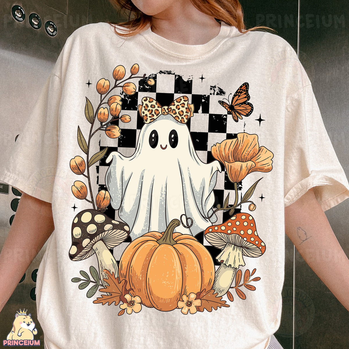 Retro Checkered Ghost Pumpkin