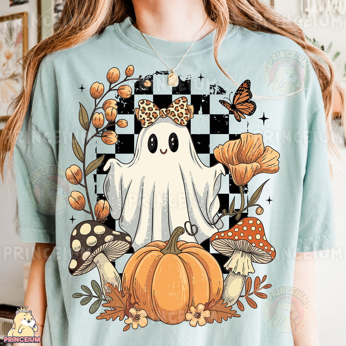 Retro Checkered Ghost Pumpkin