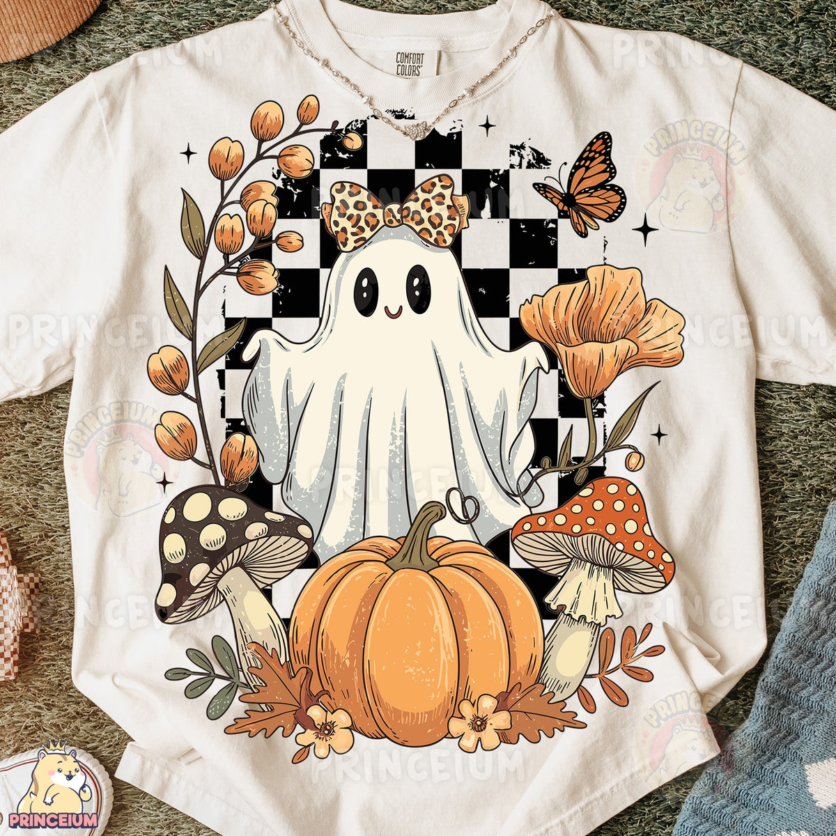 Retro Checkered Ghost Pumpkin