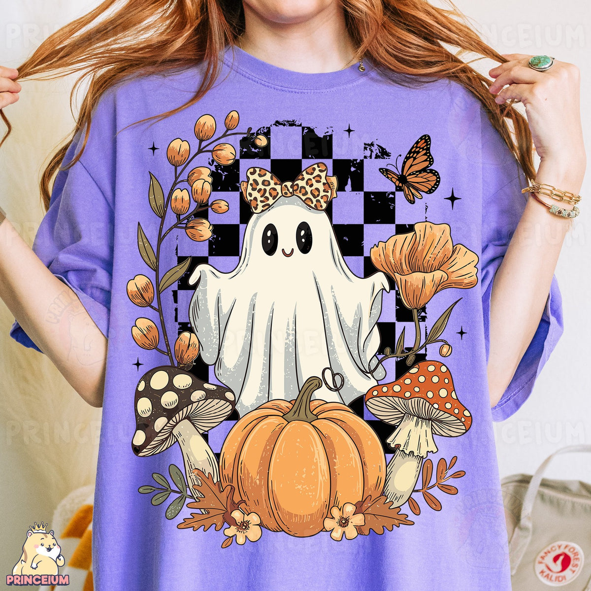 Retro Checkered Ghost Pumpkin