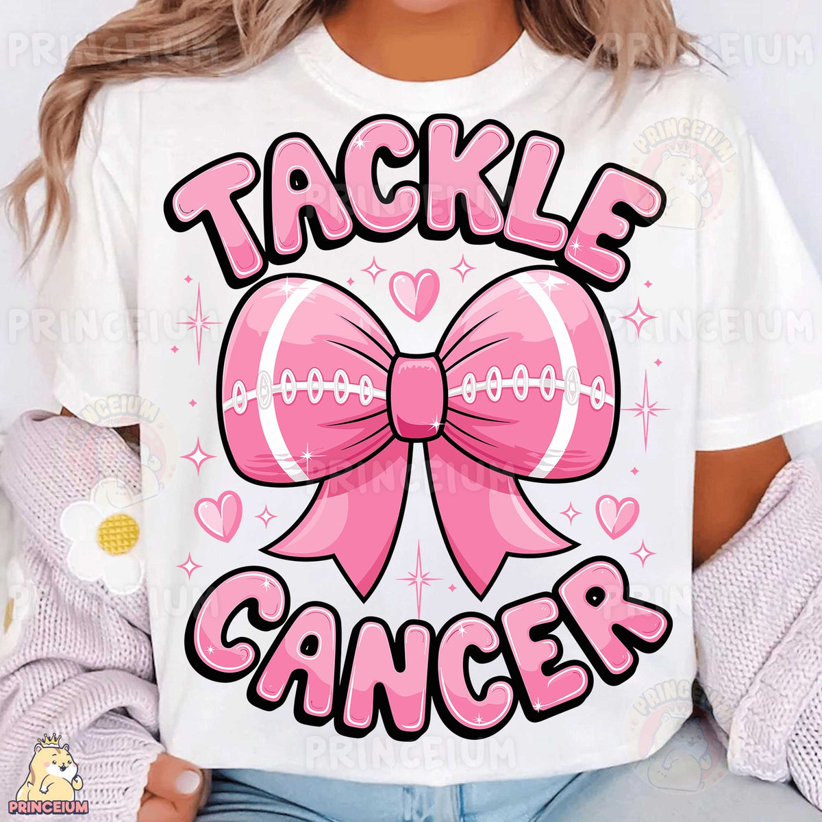 Tackle Cancer Pink Football Bow