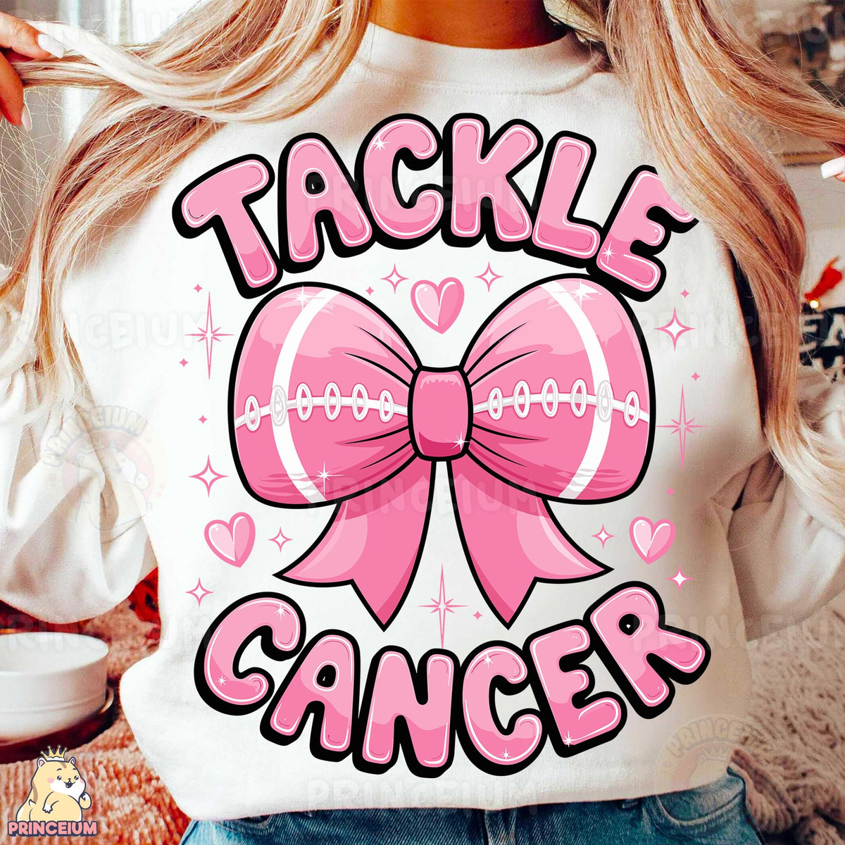 Tackle Cancer Pink Football Bow