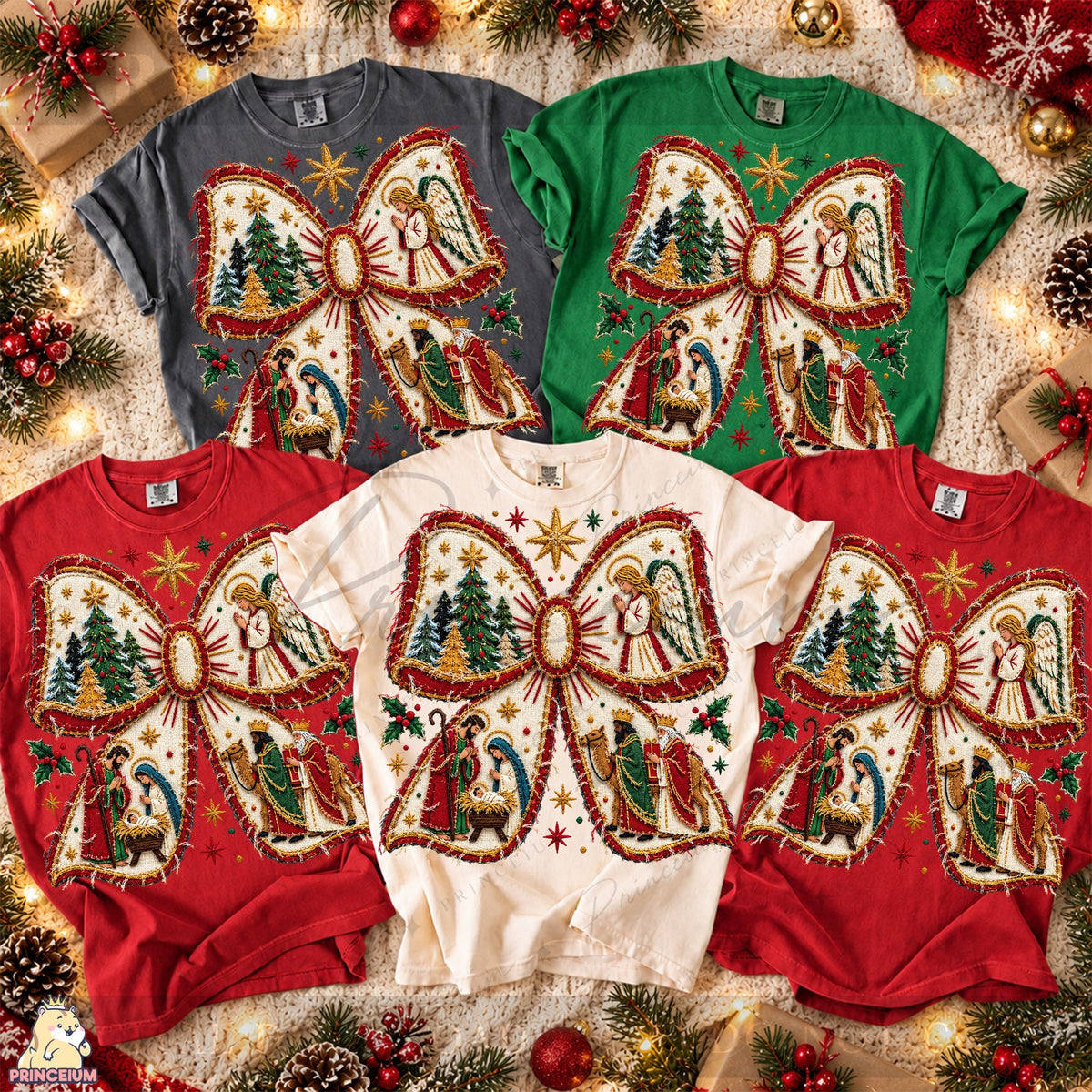 Embroidered Nativity Christmas Bow