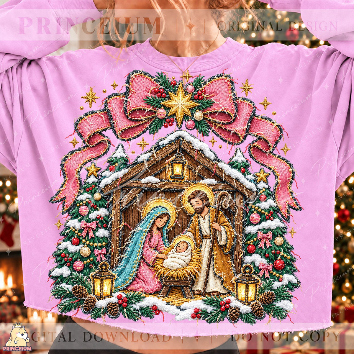 Pink Bow Christmas Nativity
