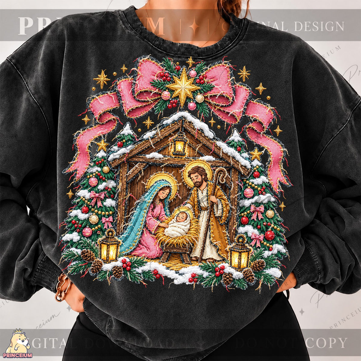 Pink Bow Christmas Nativity