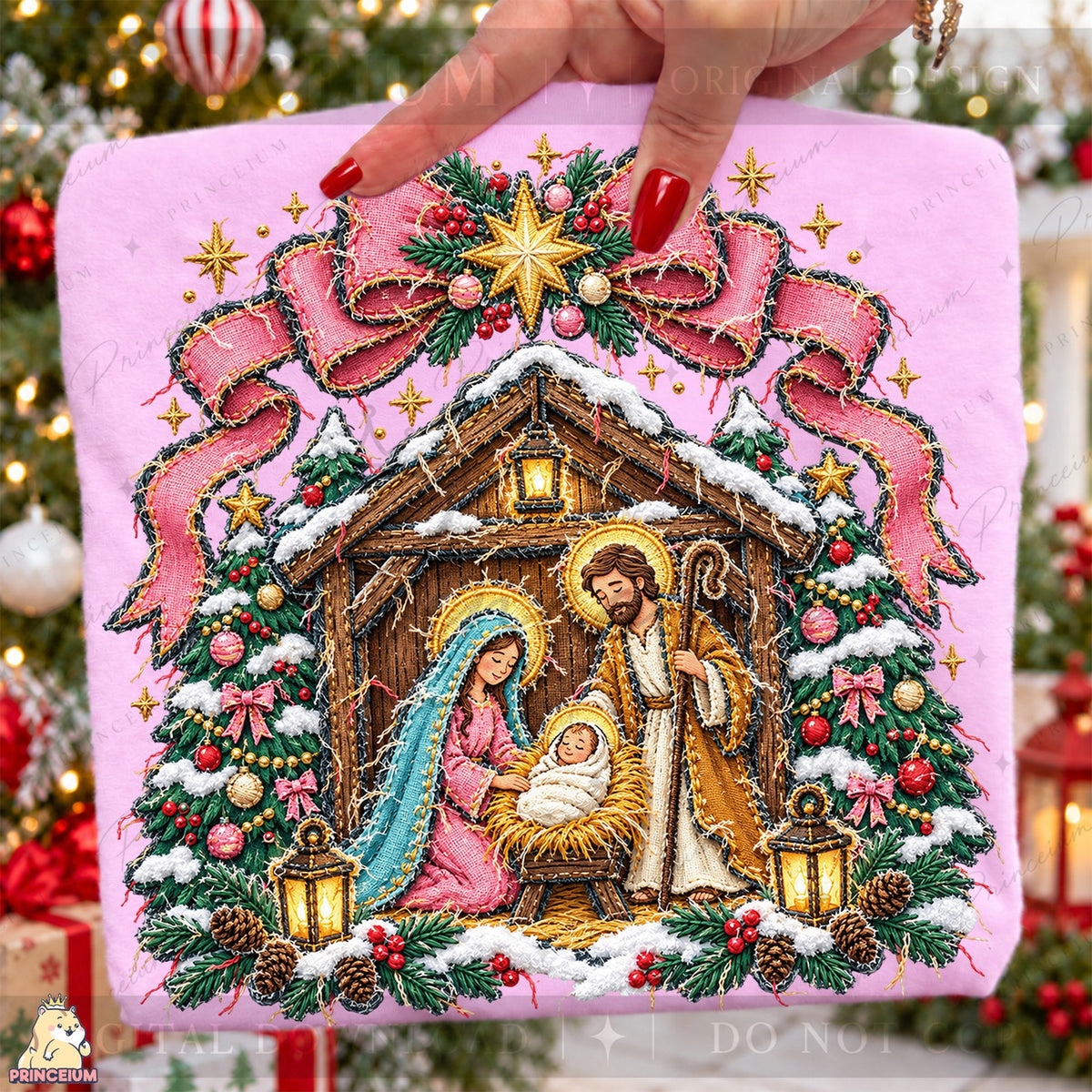 Pink Bow Christmas Nativity