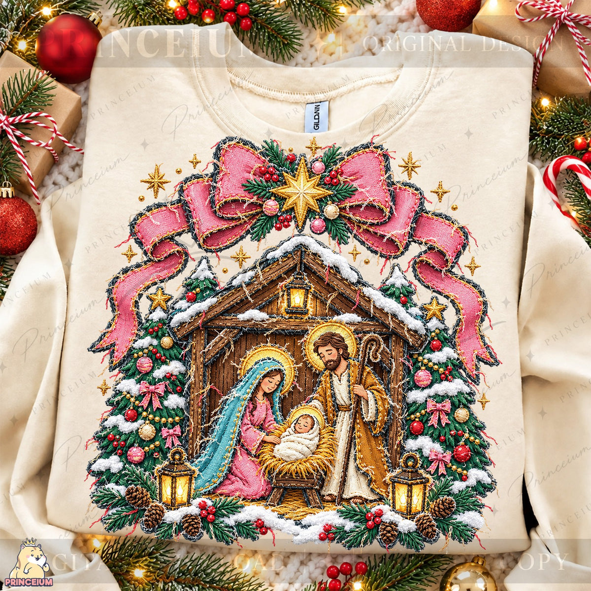 Pink Bow Christmas Nativity