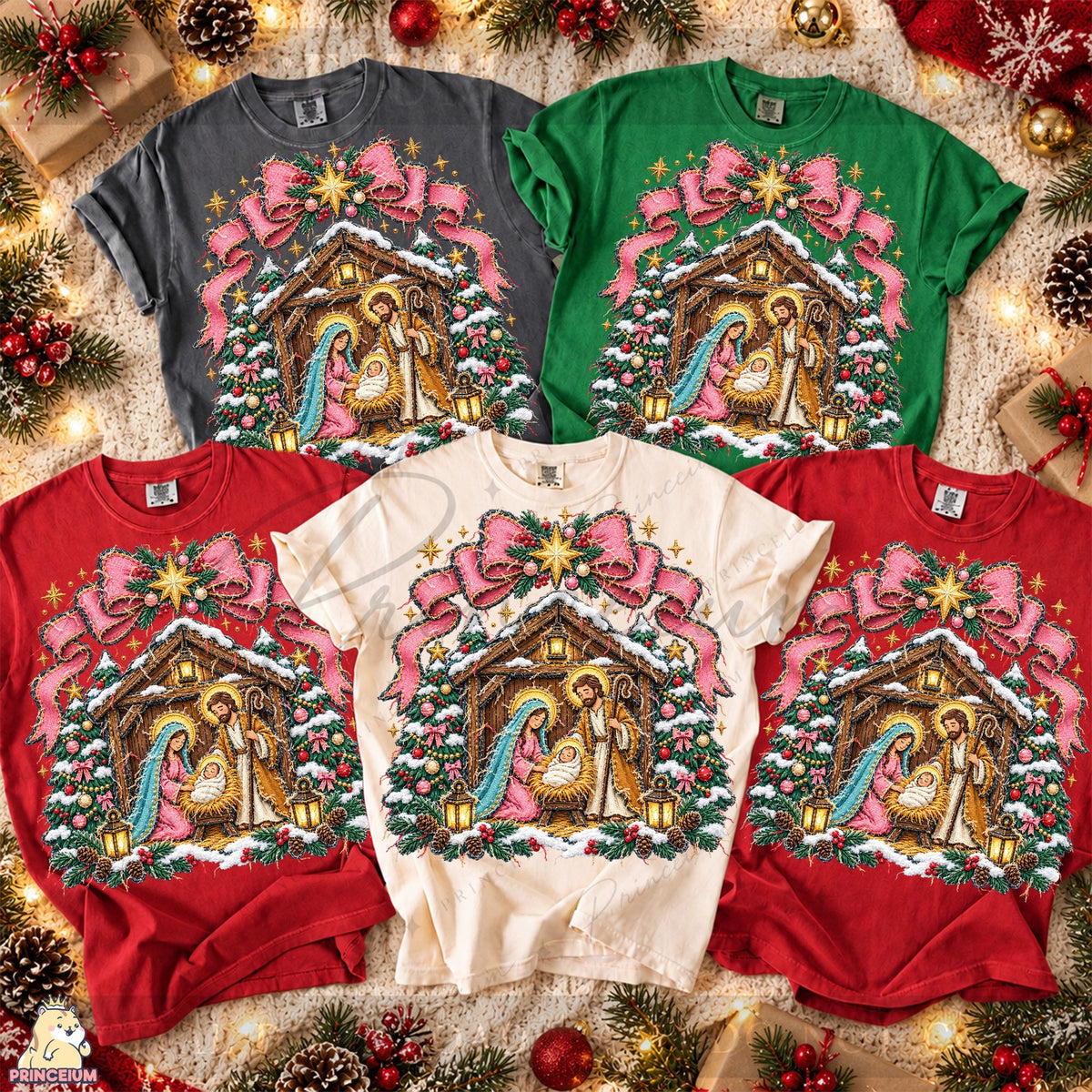 Pink Bow Christmas Nativity