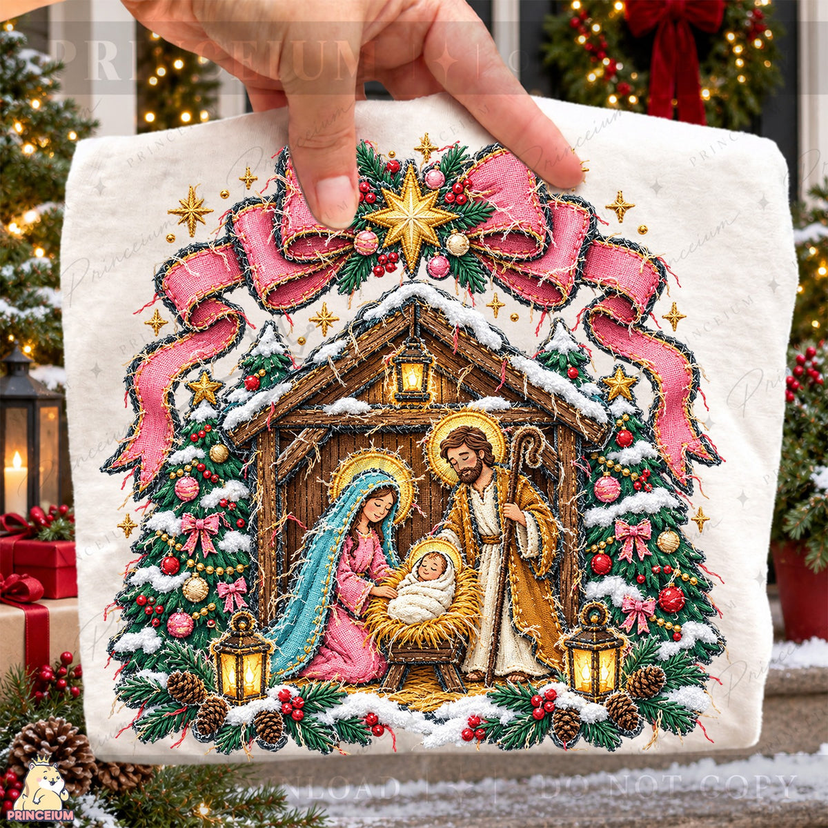 Pink Bow Christmas Nativity
