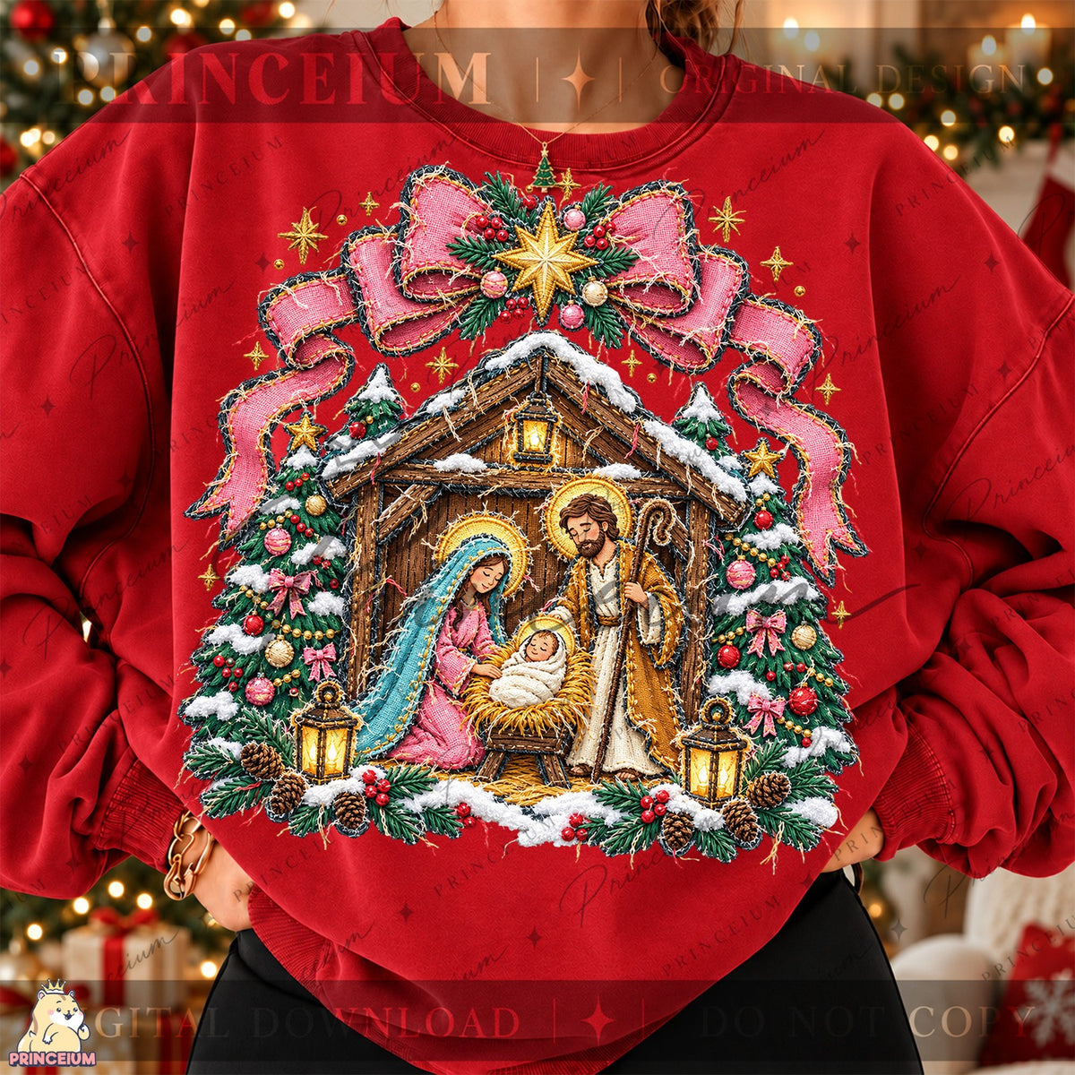 Pink Bow Christmas Nativity