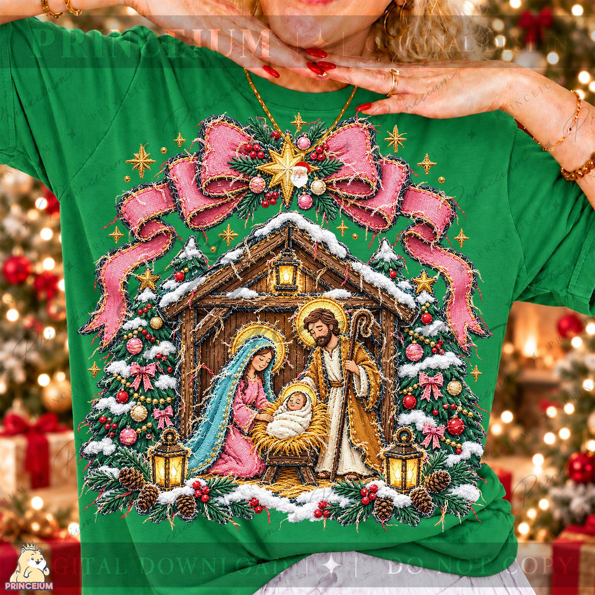 Pink Bow Christmas Nativity