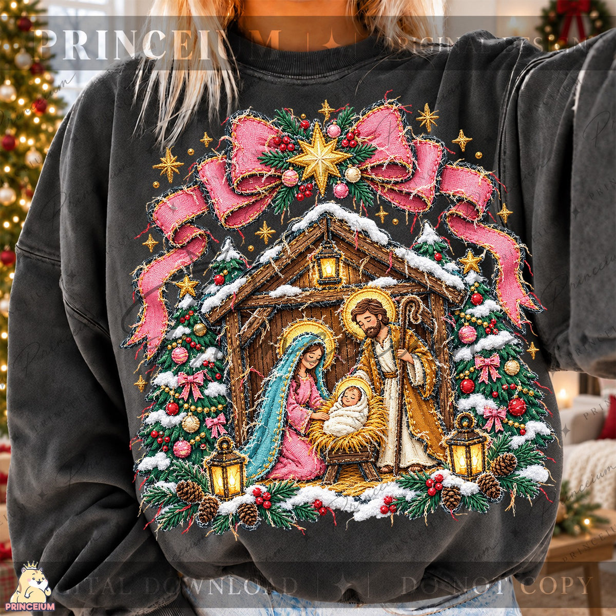 Pink Bow Christmas Nativity