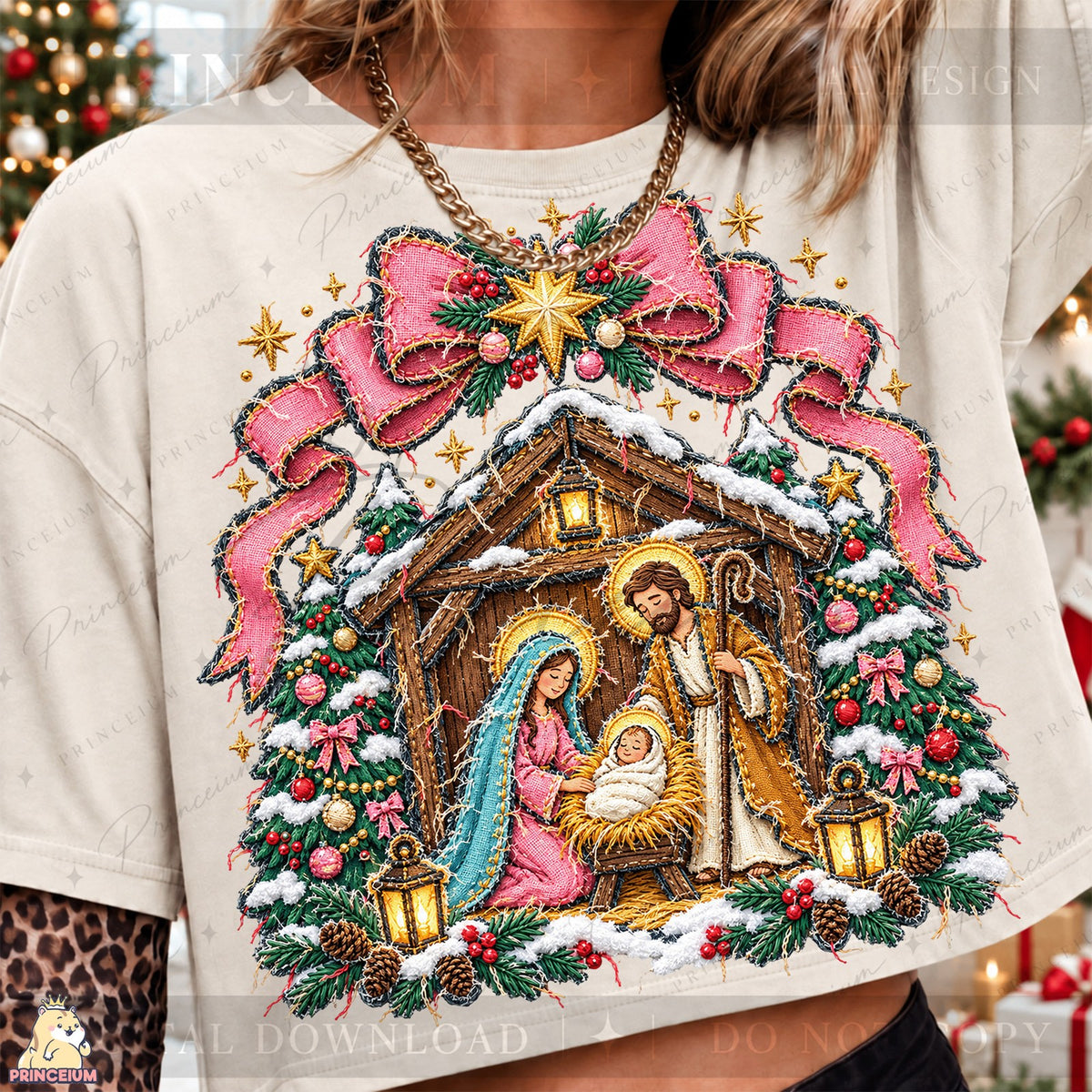 Pink Bow Christmas Nativity