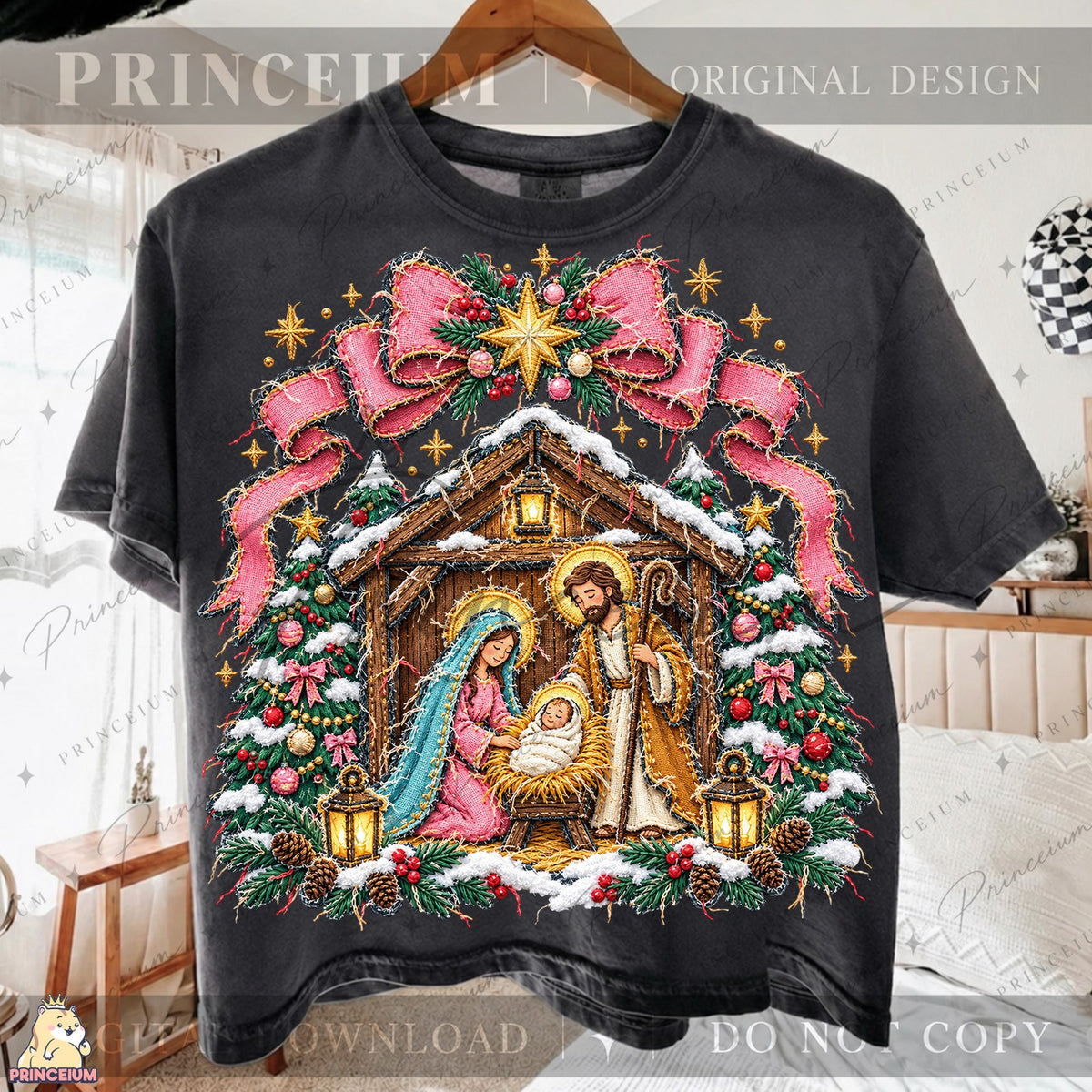 Pink Bow Christmas Nativity