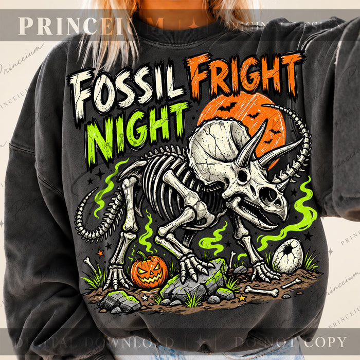 Fossil Fright Night Halloween PNG – Triceratops Skeleton Design | Digital Download