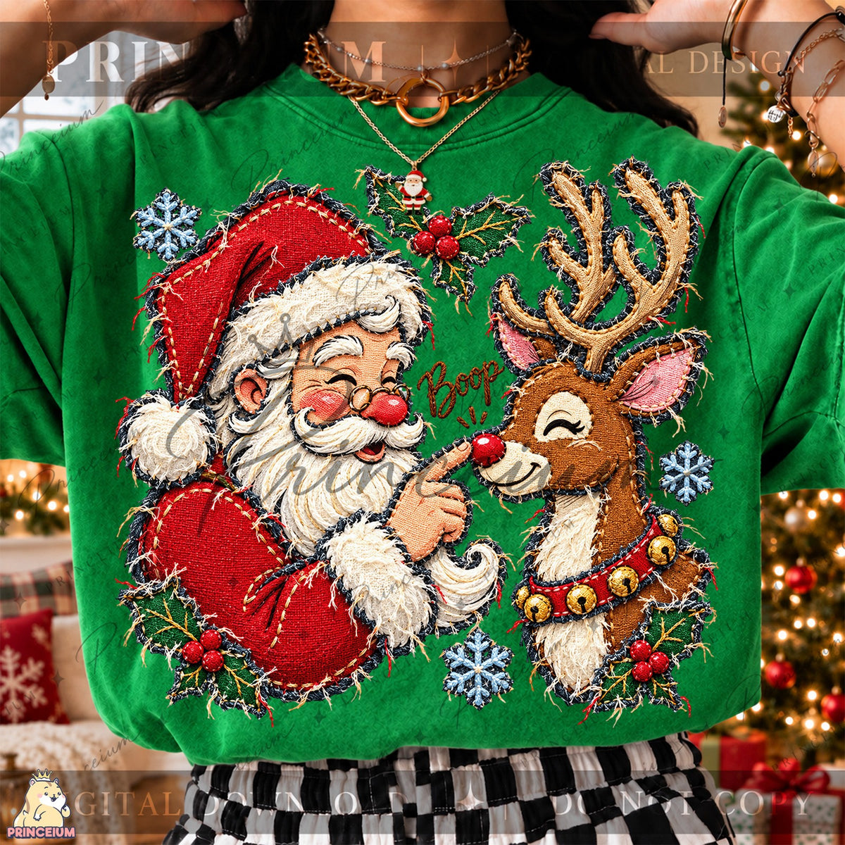 Embroidered Santa and Reindeer Boop