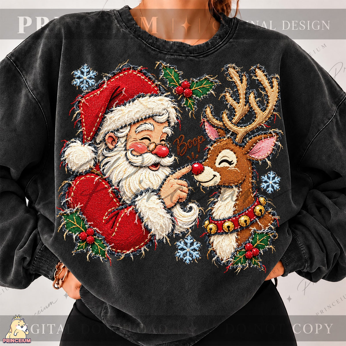 Embroidered Santa and Reindeer Boop