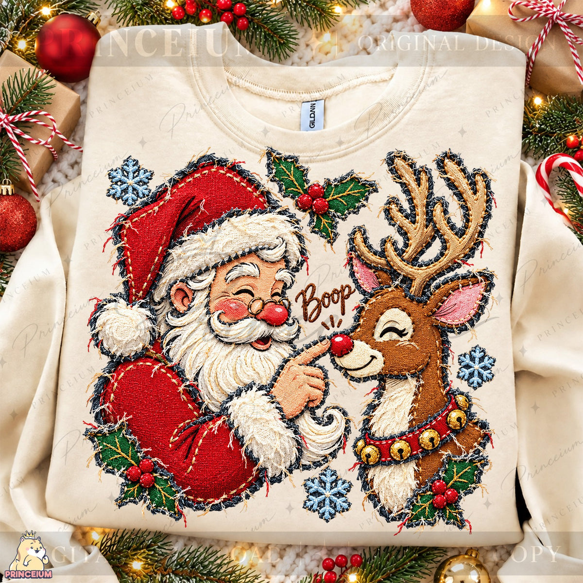 Embroidered Santa and Reindeer Boop