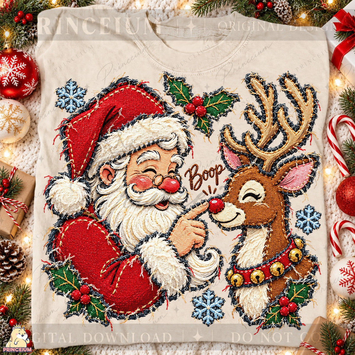 Embroidered Santa and Reindeer Boop