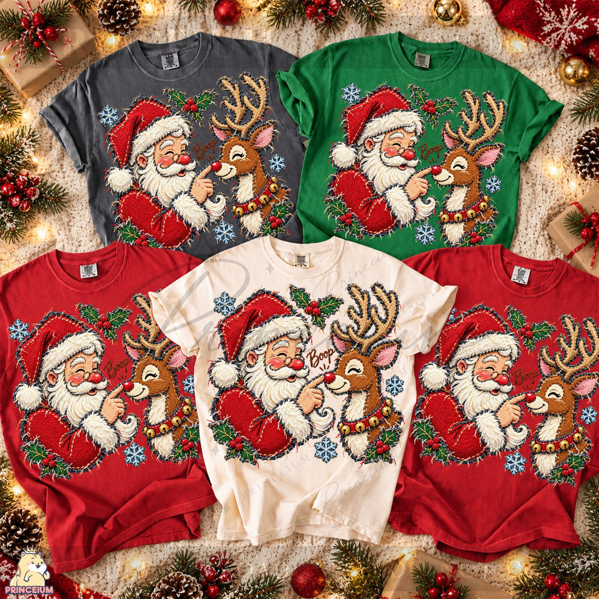 Embroidered Santa and Reindeer Boop