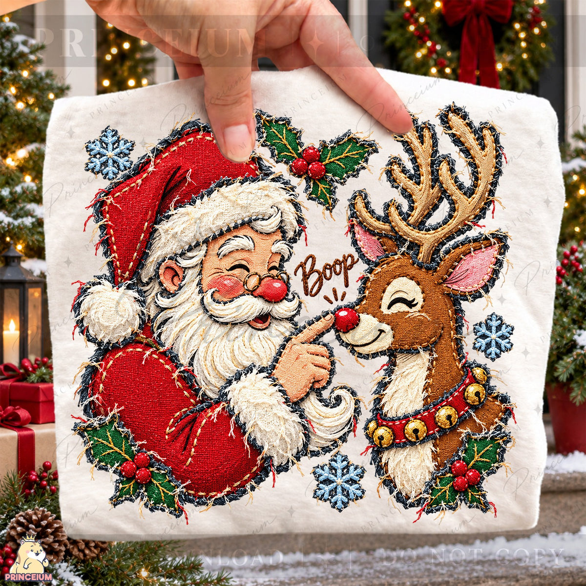 Embroidered Santa and Reindeer Boop