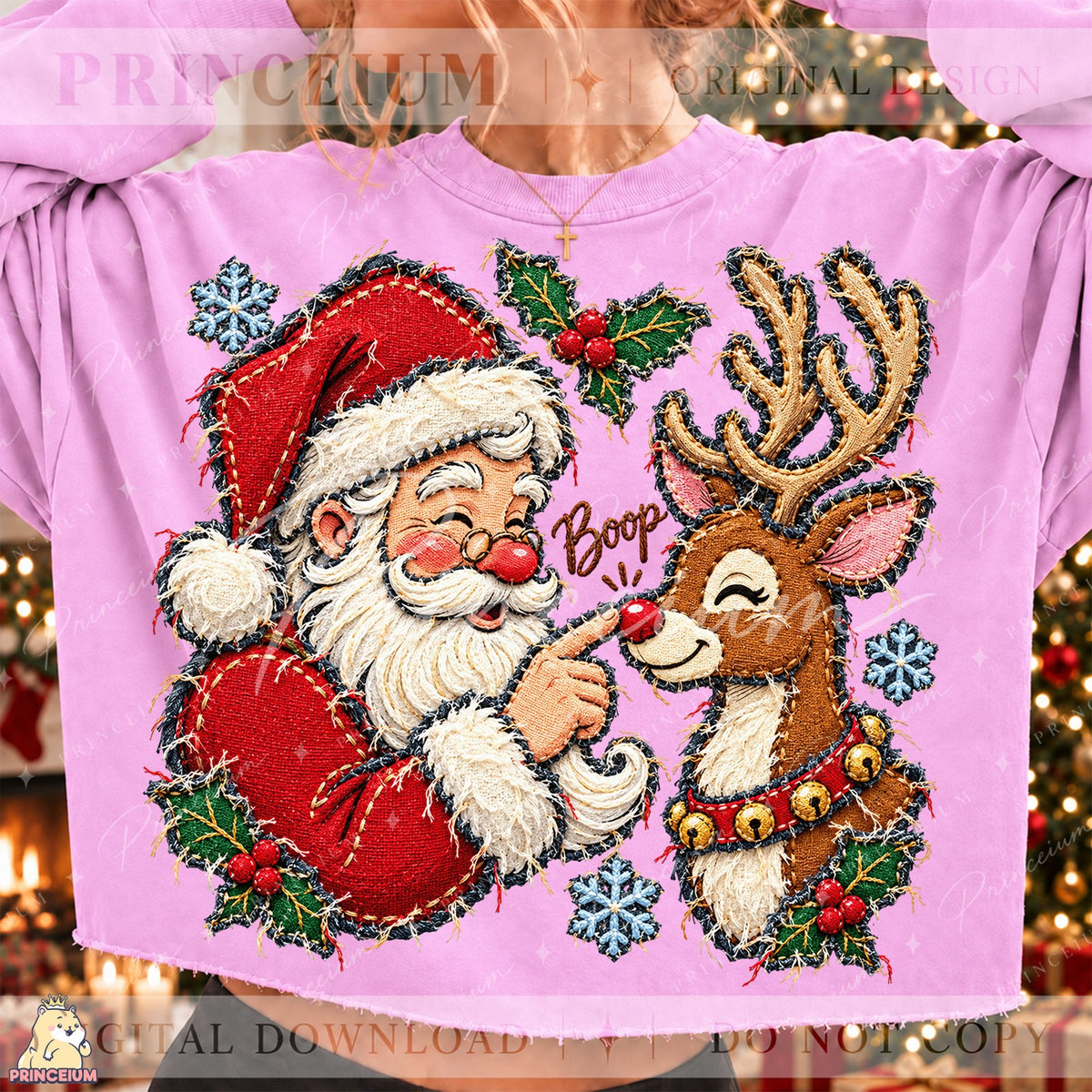 Embroidered Santa and Reindeer Boop