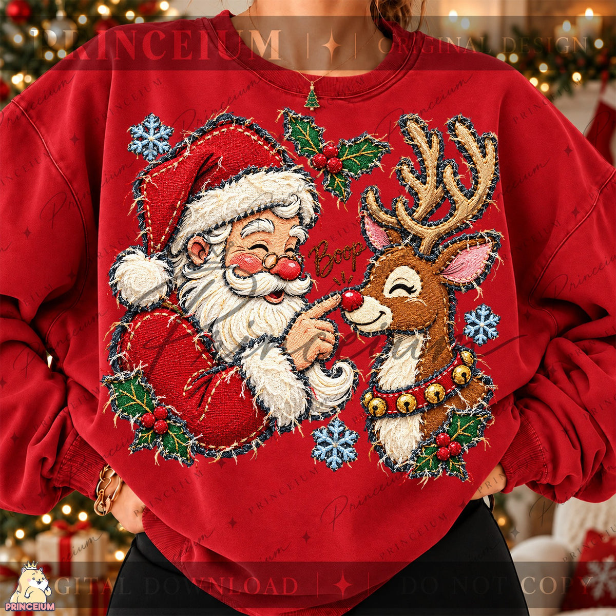 Embroidered Santa and Reindeer Boop