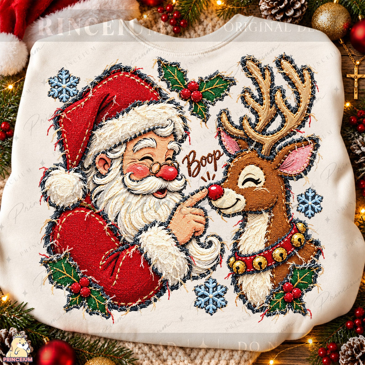 Embroidered Santa and Reindeer Boop