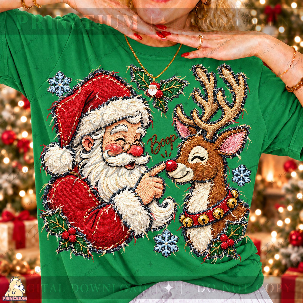 Embroidered Santa and Reindeer Boop