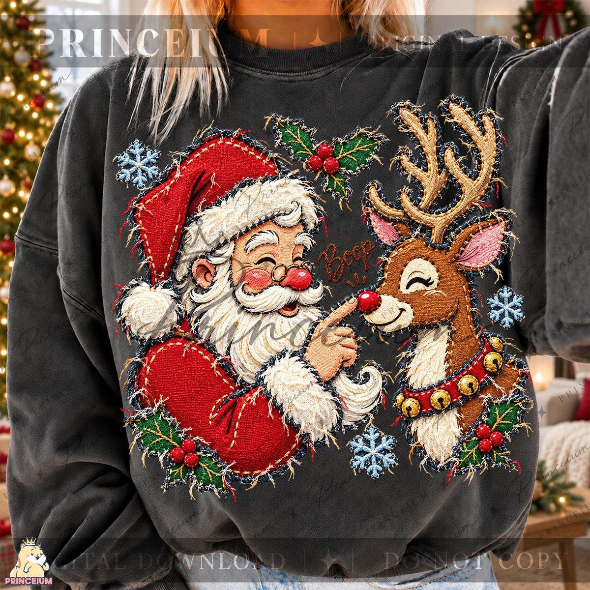 Embroidered Santa and Reindeer Boop